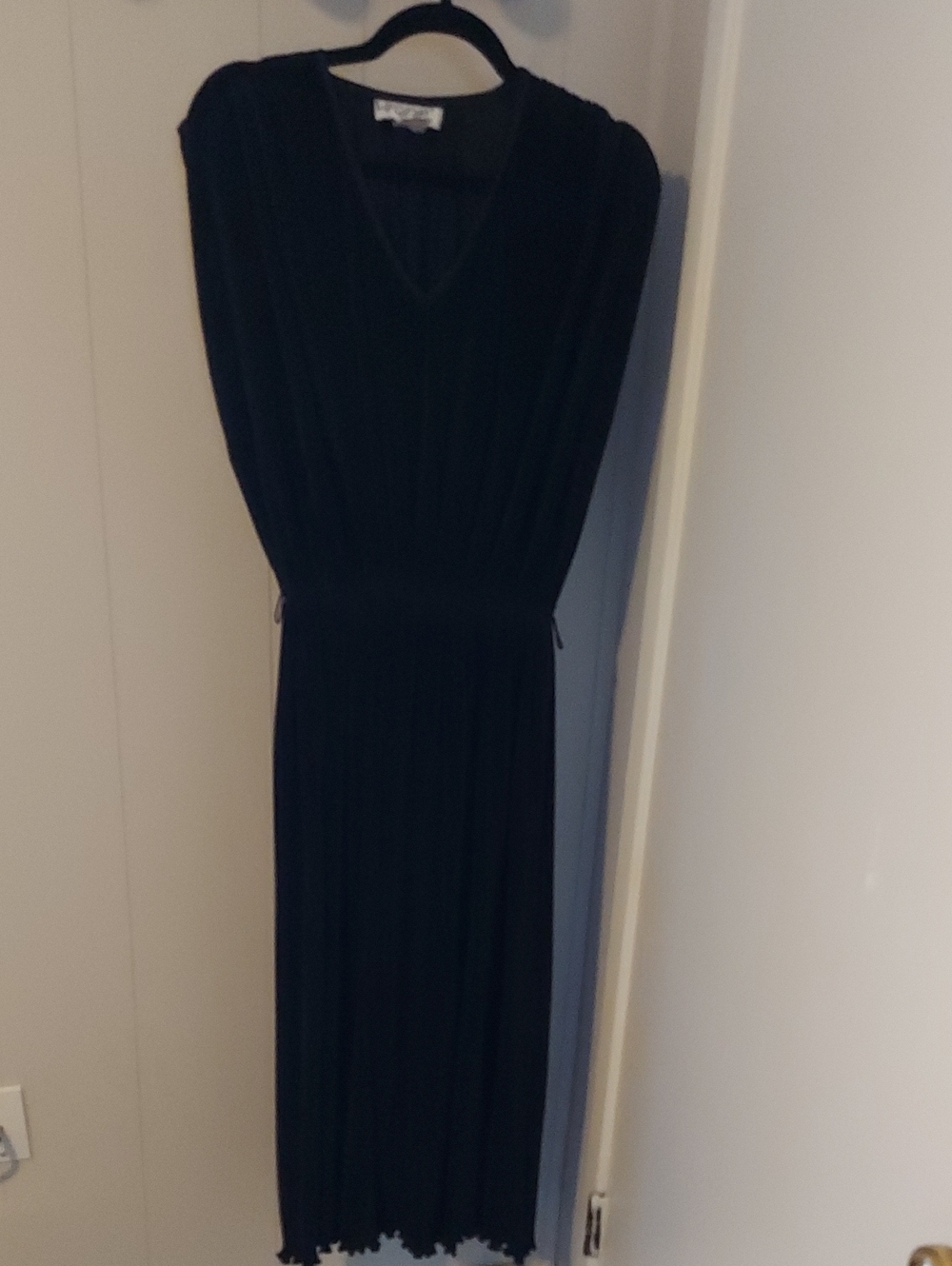 Vintage Black V-Neck Pleated Maxi Dress